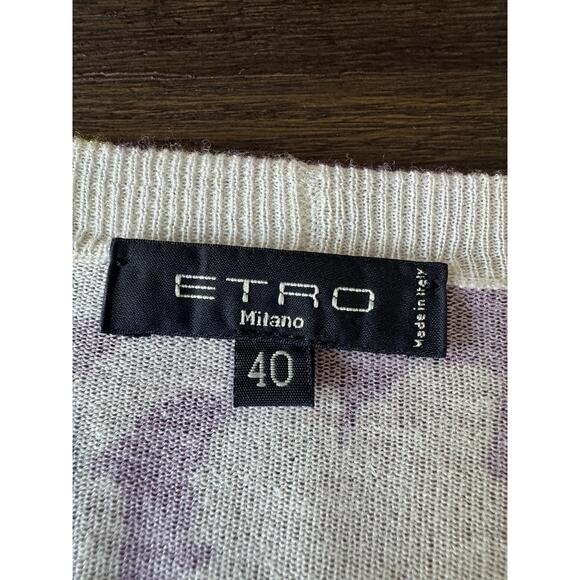 Etro Cardigan Sweater Womens 40 Multicolor Silk Cashmere V Neck Italy Print - Picture 3 of 10